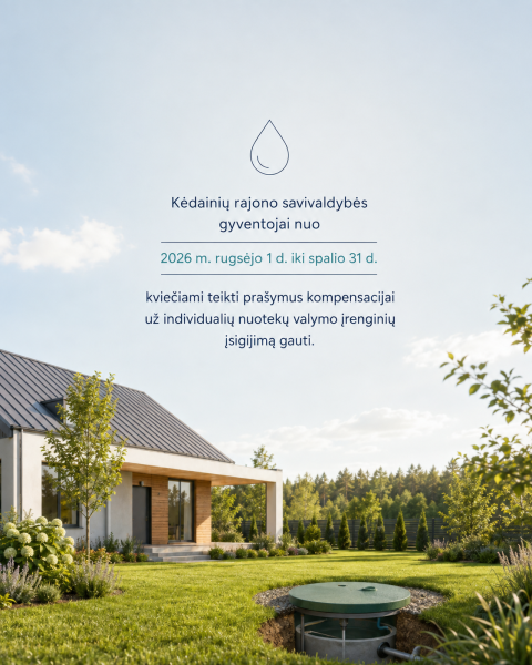 Kvietimas teikti prašymus dėl individualių nuotekų valymo įrenginių įsigijimo dalinio finansavimo